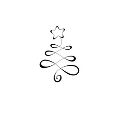 Christmas pine fir tree line art. Continuous one line drawing. Freehand illustration minimalistic design.