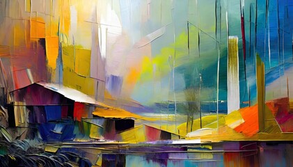 Obraz premium abstract painting with a mixed texture of paint coating media and organic materials with bright colors