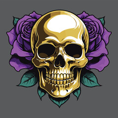 vector of creepy skull with some flower