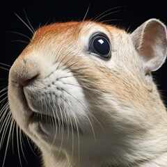 Close-up portrait of a gopher on a black background