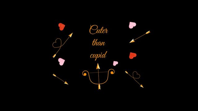 Animation of Happy Valentine's Day title with cuter than cupid text and arrow icon