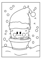 Cute kawaiiColoring page. Hand drawn doodle plants. Cartoon cactus for coloring book. Vector illustr