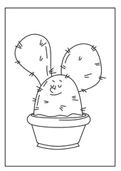 Cute kawaiiColoring page. Hand drawn doodle plants. Cartoon cactus for coloring book. Vector illustr