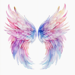 Fototapeta na wymiar Beautiful magic watercolor angel wings isolated on white background 