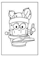 Cute kawaiiColoring page. Hand drawn doodle plants. Cartoon cactus for coloring book. Vector illustr