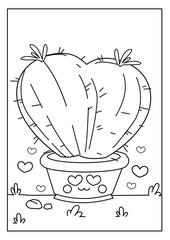 Cute kawaiiColoring page. Hand drawn doodle plants. Cartoon cactus for coloring book. Vector illustr