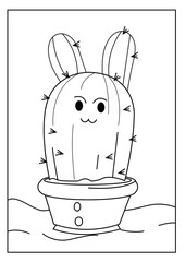 Cute kawaiiColoring page. Hand drawn doodle plants. Cartoon cactus for coloring book. Vector illustr