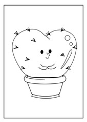 Cute kawaiiColoring page. Hand drawn doodle plants. Cartoon cactus for coloring book. Vector illustr