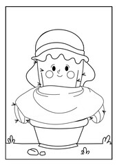 Cute kawaiiColoring page. Hand drawn doodle plants. Cartoon cactus for coloring book. Vector illustr