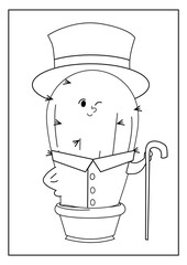 Cute kawaiiColoring page. Hand drawn doodle plants. Cartoon cactus for coloring book. Vector illustr