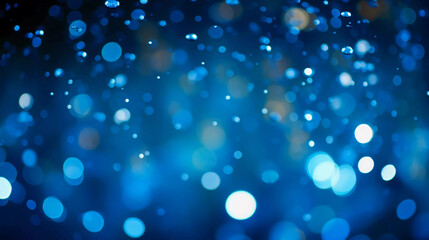 Blue bokeh, raining light, blurry lights, blurry background, blue confettis on a black background,...