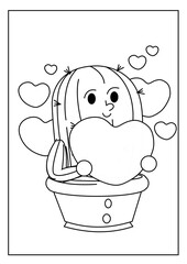 Cute kawaiiColoring page. Hand drawn doodle plants. Cartoon cactus for coloring book. Vector illustr