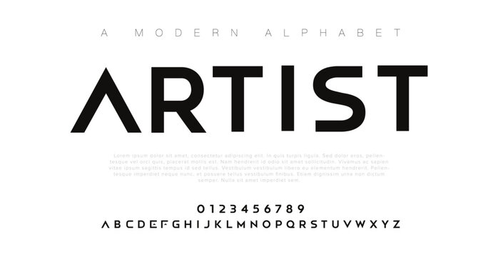 Artist Modern abstract digital alphabet font. Minimal technology typography, Creative urban sport fashion futuristic font and with numbers. vector illustration