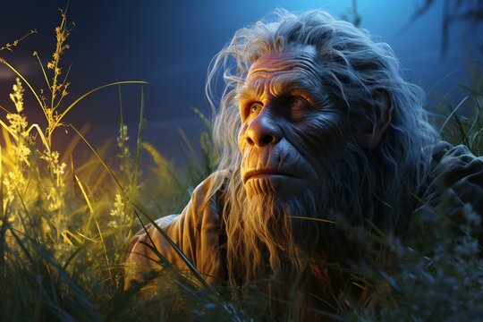 Fantasy image of an old man in the grass