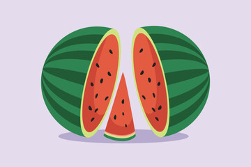 Water Melon Fruit. Bright juicy summer fruit concept. Colored flat vector illustration isolated.
