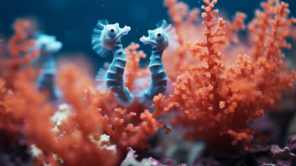 seahorse in the coral reef - obrazy, fototapety, plakaty