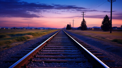 Train platform at sunset. Railroad.