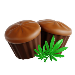 3D Illustration of Delectable Cupcake Infused with Herbal Cannabis