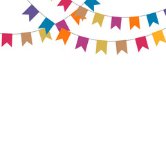 Fototapeta premium Colorful carnival garland with flags on white background.