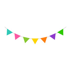 Colorful carnival garland with flags on white background.