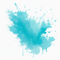 Cyan watercolor paint splashes texture on white background