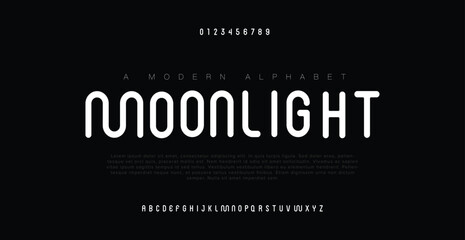 Moonlight Minimal modern urban fonts for logo, brand etc. Typography typeface uppercase lowercase and number. vector illustration - obrazy, fototapety, plakaty