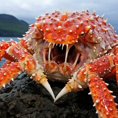 Red King Crab on the Beach in the Atlantic Ocean, Galicia, Spain