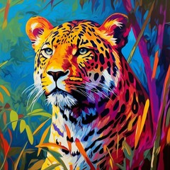 Digital painting of a leopard in a field of reeds