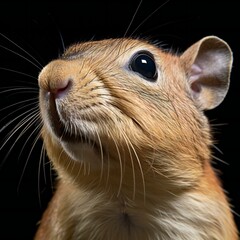 Close-up portrait of a gerbil on a black background