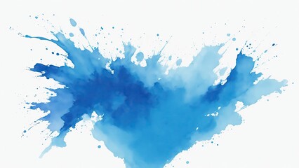 Blue watercolor paint splashes texture on white background - obrazy, fototapety, plakaty