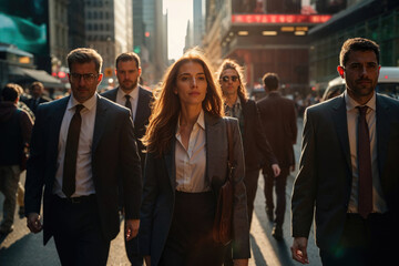 Generative AI image of business people walking in New York