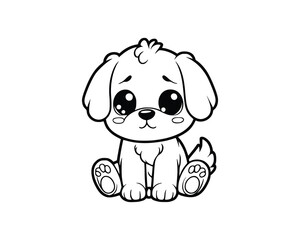 Cute Cartoon Character of dog for coloring book. outline line art. Printable Design. isolated white background