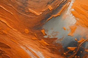 Closeup of abstract copper orange texture background. Oil, acrylic brushstroke, pallet knife paint...
