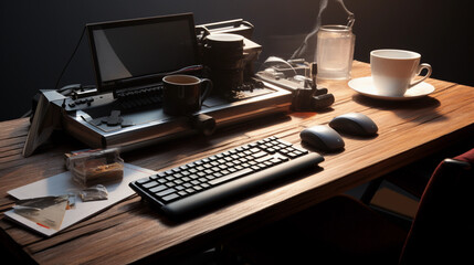 ce table with keyboard and coffee cup 
