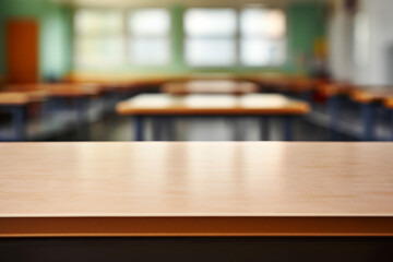 Close up eye level view of an empty counter top in a classroom lab