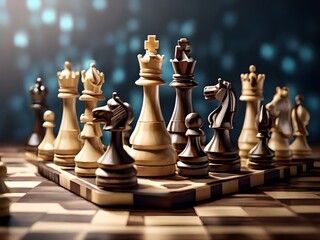 International Chess Day 20 July, Closeup of chess board depicted as intricate art sculptures, showcasing the beauty and craftsmanship of each piece in a visually stunning composition 