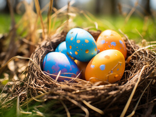 Fototapeta na wymiar easter eggs in the nest