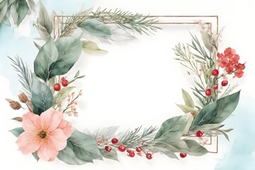  Watercolor floral frame background.