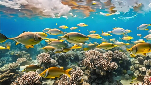 fish swimming underwater in the sea. Tropical reef with lots of fish