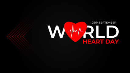 World heart day banner with red heart and pulse trace. concept World Heart Day background for banner or poster, September 29. suit for banner, cover, flyer, poster, backdrop. vector illustration