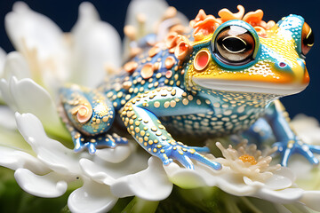 A fancy-clad frog is flying away. Generative AI.
