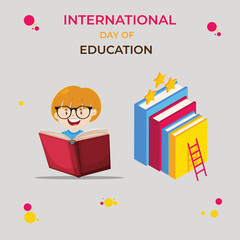 International Education Day design for signs, symbols, icons, logos, banners, posters, social media post 3D Illustration.