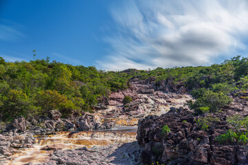 Roncador River long exposure landscape with silky water and moving clouds