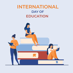 International Education Day design for signs, symbols, icons, logos, banners, posters, social media post 3D Illustration.