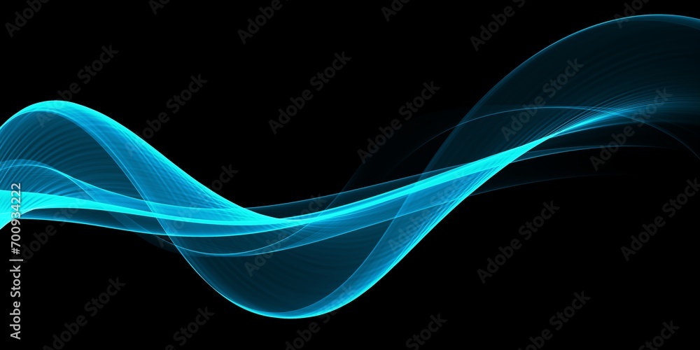 Poster abstract shiny color blue wave design element on dark background. science design