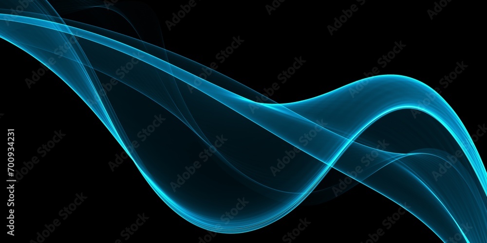 Poster abstract shiny color blue wave design element on dark background. science design