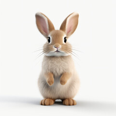 3d render furry cute rabbit isolated white background generate AI