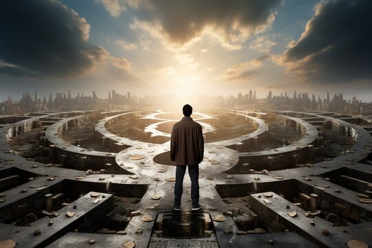 image of a man standing in the middle of a labyrinth