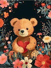 teddy bear with flowers