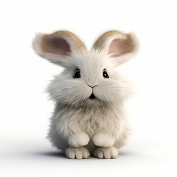 3d render furry cute rabbit isolated white background generate AI